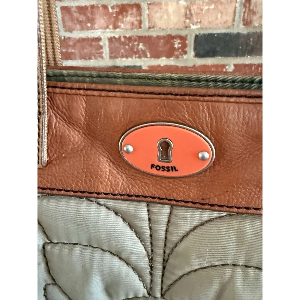 Vintage Fossil‎ Key Per Gray Brown Quilted Tote Bag Shoulder Purse